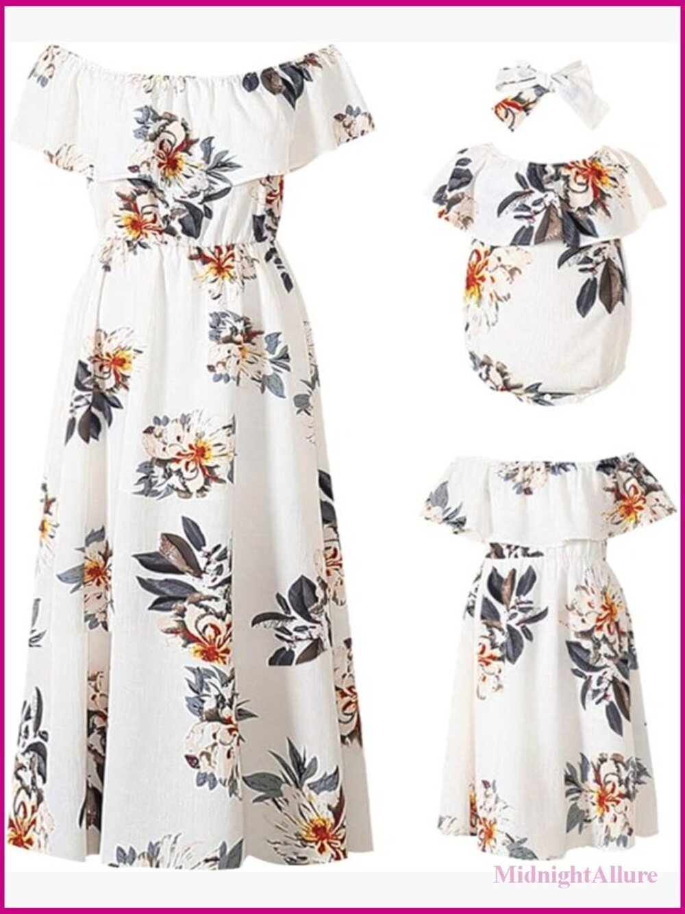 Mommy and Me Floral Chiffon Ruffle Short Sleeve Midi Dress Matching Outfits